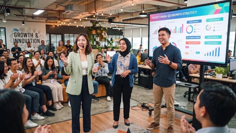 Deliveree team presenting to a full office