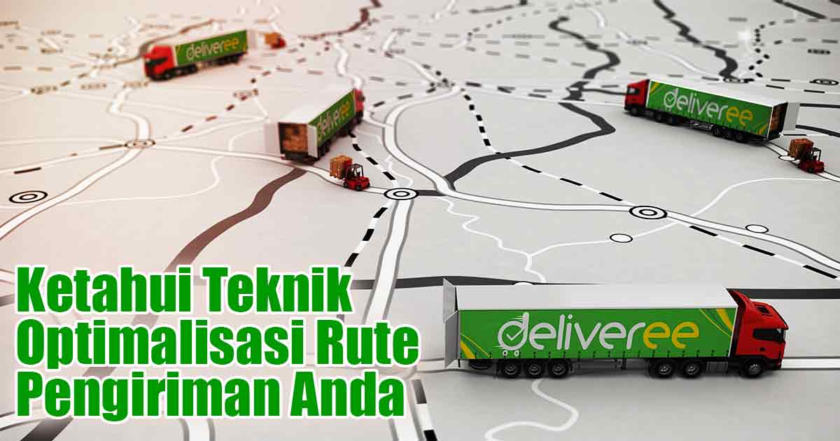 Ilustrasi truk di atas peta menggambarkan rute yang dilalui