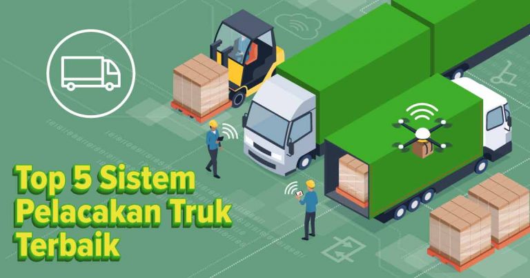 Ilustrasi truk sedang unloading dan di lacak lewat gps