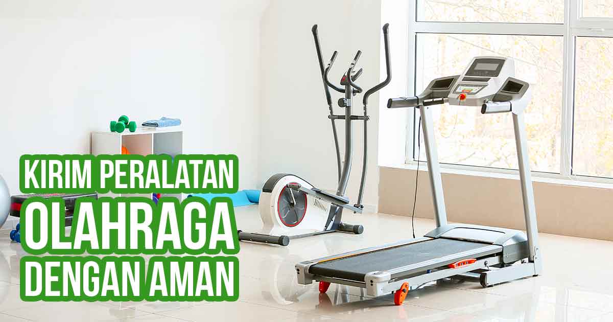 Ruangan olahraga dengan treadmill, sepeda statis, dan alat kebugaran lainnya, siap dikirim dengan aman menggunakan jasa pengiriman Deliveree.