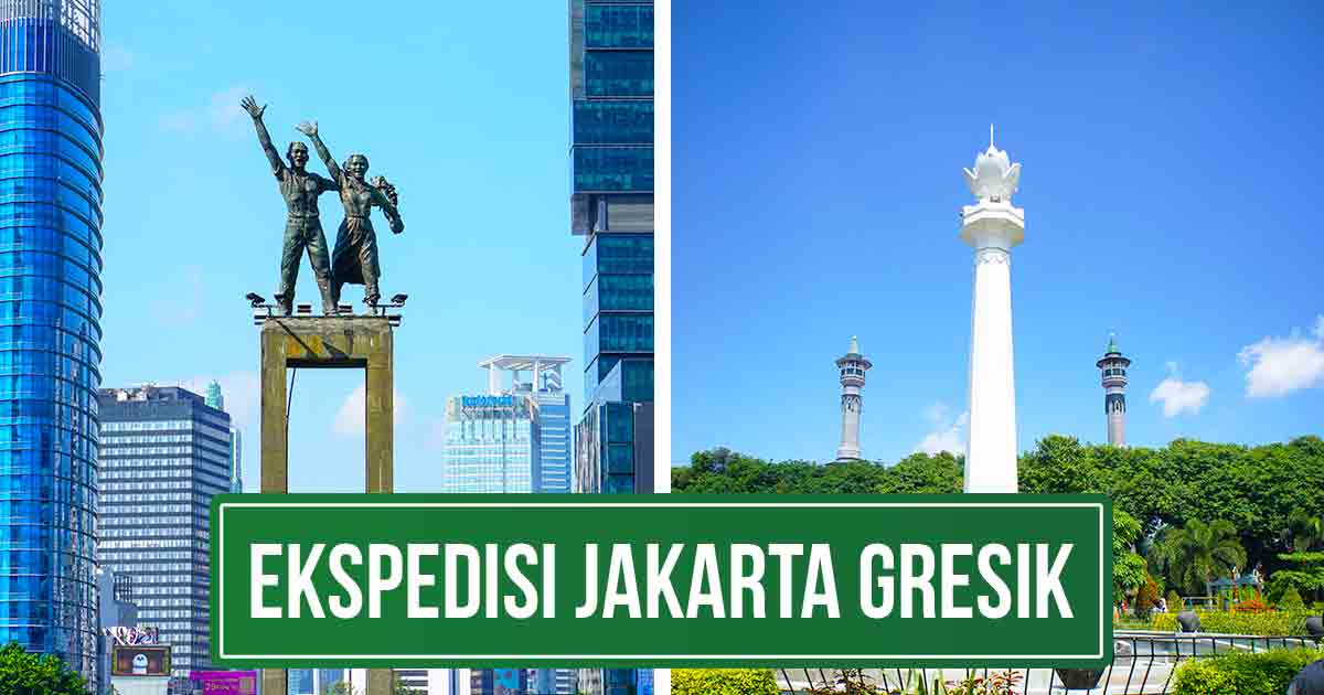 Monumen Bundaran HI dan Tugu Alun-alun Gresik dengan konteks “Ekspedisi Jakarta Gresik.”