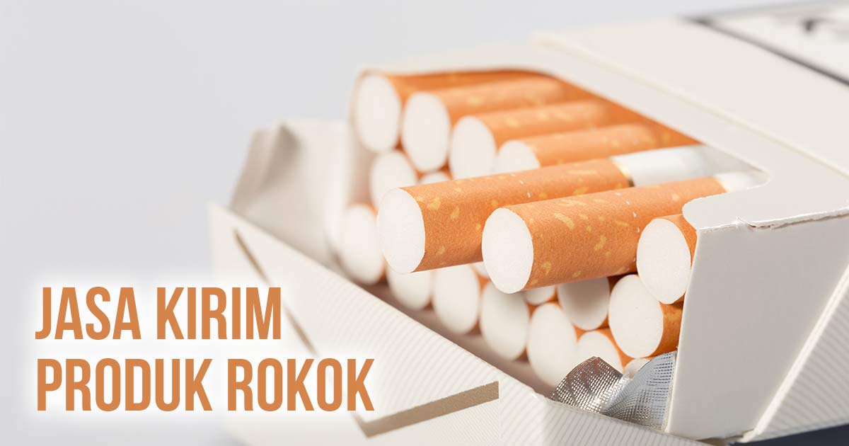 Ilustrasi jasa pengiriman produk rokok dengan fokus pada batang rokok dalam kemasan.