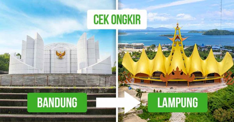 Monumen Perjuangan Rakyat di Bandung dan Menara Siger di Lampung untuk konteks “Ongkir Bandung ke Bandar Lampung.”