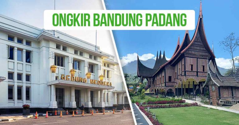 Gedung Merdeka di Bandung dan Rumah Gadang di Padang untuk konteks ongkir Bandung ke/dari Padang.