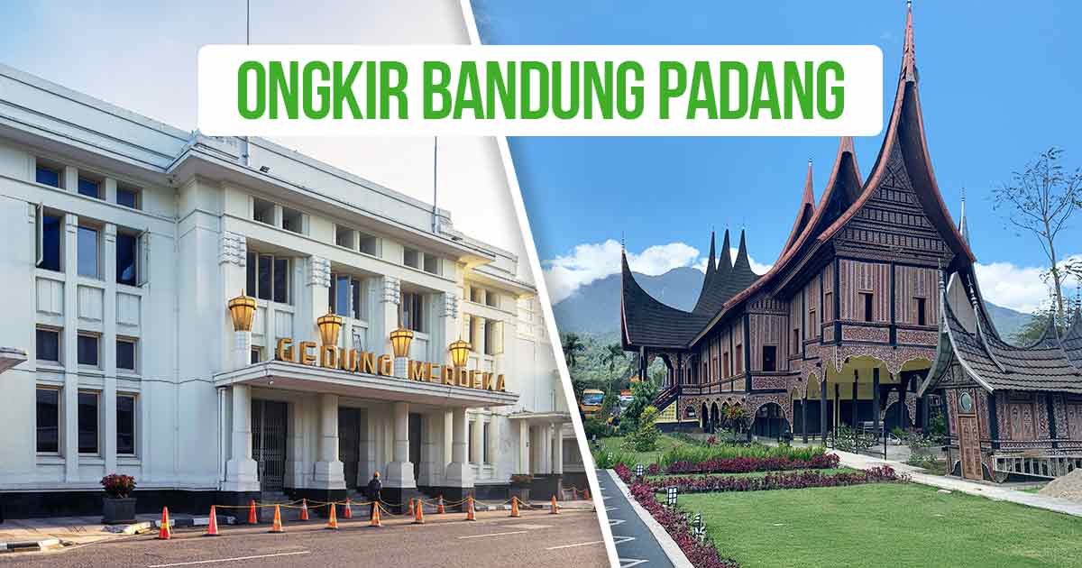 Gedung Merdeka di Bandung dan Rumah Gadang di Padang untuk konteks ongkir Bandung ke/dari Padang.