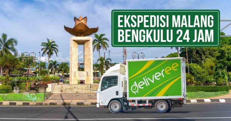 Truk Deliveree melewati Monumen Melati Kadet Suropati di Kota Malang, terdapat tulisan “Ekspedisi Malang Bengkulu” 24 Jam di sisi kanan atas.