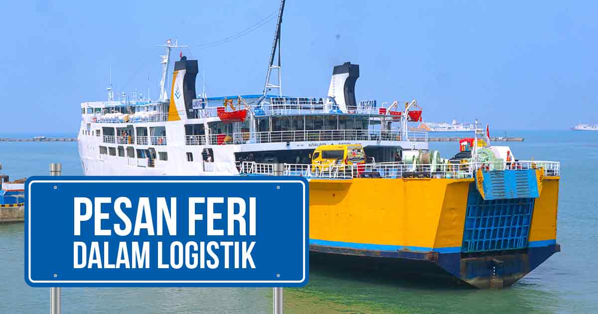 Feri besar di pelabuhan dengan tanda pesanan feri dalam logistik