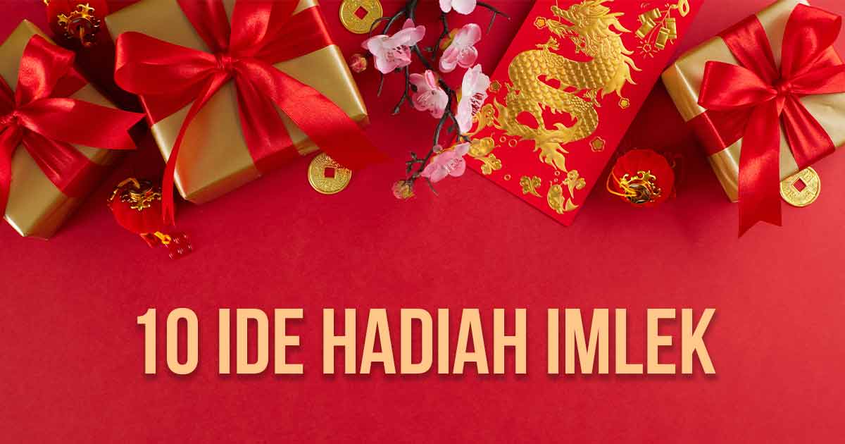 Berbagai barang dengan tema imlek sebagai konteks “Ide Hadiah Imlek”.