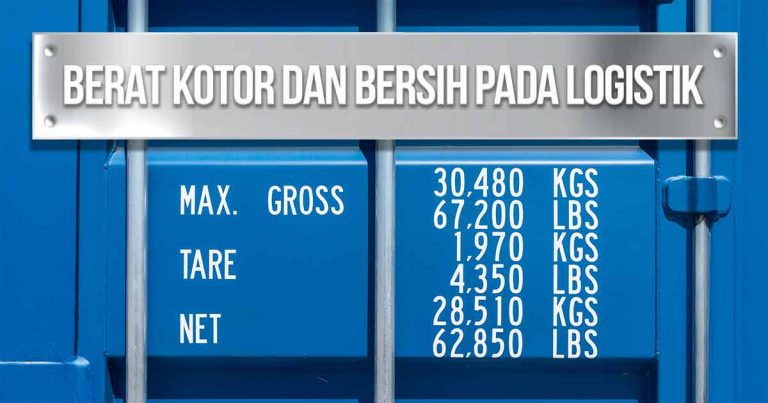 Gambar ini menunjukkan perbedaan antara berat kotor (gross), berat tare, dan berat bersih (net) pada pengiriman logistik, yang tercatat pada sebuah kontainer.